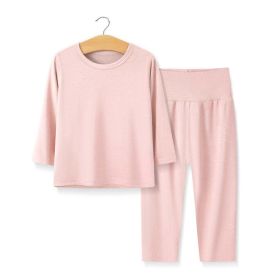 Baby 2pcs Solid Color Long sleeve Shirt And Pants Underwear Sets Pajamas (Color: Pink, Size/Age: 80 (9-12M))
