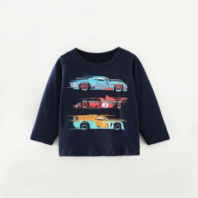Baby Boy Print Pattern Soft Cotton Cool Style Shirt (Color: Navy Blue (Dark Blue), Size/Age: 120 (5-7Y))