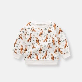 Baby 1pc Organic Cotton Allover Fox Graphic Longsleeve Hoodie (Color: Brown, Size/Age: 66 (3-6M))