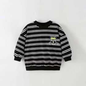 Baby Boy Striped Pattern Cartoon Print Design Pullover Quality Hoodie Outfit (Color: Black, Size/Age: 140 (8-10Y))