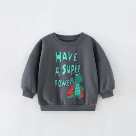 Baby Boy Cartoon Animal Pattern Pullover Cute Style Sweatshirt (Color: Grey, Size/Age: 90 (12-24M))