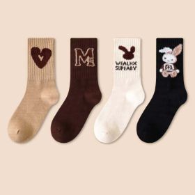 Baby Cartoon Pattern Mid-Tube Soft Cotton Fashion Socks 1 Bag=4 Pairs (Color: Coffee, Size/Age: M (3-5Y))
