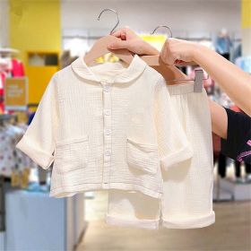 Baby Dot Pattern Single Breasted Design Lapel Shirt Combo Pants Sets Home Clothes (Color: White, Size/Age: 120 (5-7Y))