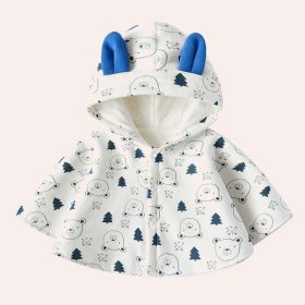 Baby Cartoon Bear Print Pattern Thickened Cape Cute Shawl (Color: White, Size/Age: 110 (3-5Y))