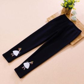 Baby Girl Solid Color Cartoon Print Pattern Outfits Leggings (Color: Black, Size/Age: 120 (5-7Y))