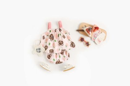 Baby Girl Floral Print Pattern Sleeveless Tops Combo Shorts 2-Pieces Sets In Summer (Color: Pink, Size/Age: 90 (12-24M))