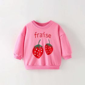 Baby Girl Strawberry Print Pattern Crewneck Terry Hoodies (Color: Pink, Size/Age: 100 (2-3Y))