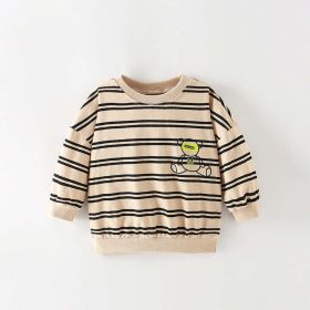 Baby Boy Striped And Bear Pattern Pullover Quality Hoodies (Color: Khaki, Size/Age: 110 (3-5Y))