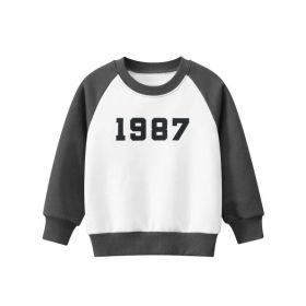 Baby Boy Number Print Pattern Color Matching Design Fleece Hoodies (Color: Grey, Size/Age: 110 (3-5Y))
