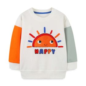 Baby Boy Sun Graphic Colorblock Design Pullover Cute Hoodie (Color: White, Size/Age: 130 (7-8Y))