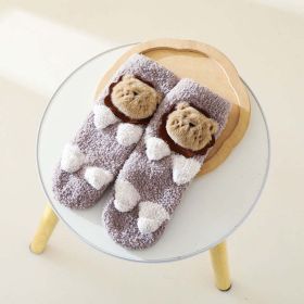 Baby Cartoon Design Coral Fleece Thickened Floor Socks (Color: Grey, Size/Age: Average Size (0-8Y))
