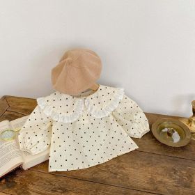 Baby Girl Solid Color Doll Neck Long Sleeve Blouse (Color: Beige, Size/Age: 90 (12-24M))