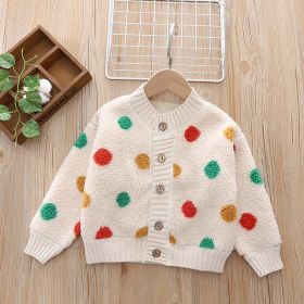 Baby Polka Dot Pattern Fur Fleece Design Thermal Winter Coat (Color: Beige, Size/Age: 100 (2-3Y))