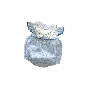 Baby Girls Floral Print Embroidered Design Ruffle-Sleeved Onesies In Summer (Color: Blue, Size/Age: 73 (6-9M))