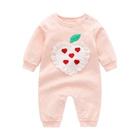 Baby Girl Solid Color Lace Heart Patchwork Design Long-Sleeved Rompers (Color: Pink, Size/Age: 73 (6-9M))