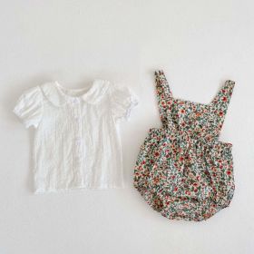 Baby Girl Solid Color Doll-Collar Shirt Combo Strap Floral Onesies 1-Pieces Sets (Color: Green, Size/Age: 80 (9-12M))