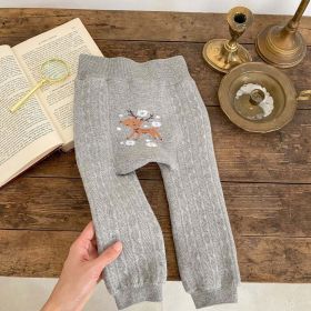 Baby Girl Embroidered Design Solid Color Fleece Pants (Color: Grey, Size/Age: 80 (9-12M))
