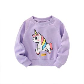 Baby Girl Unicorn Print Pattern O-Neck Long Sleeve Hoodie (Color: Purple, Size/Age: 140 (8-10Y))