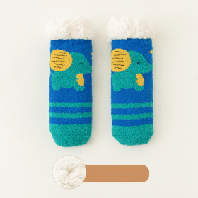 Baby Cartoon Pattern Thickened Lambswool Coral Fleece Socks (Color: Green, Size/Age: S (0-3Y))