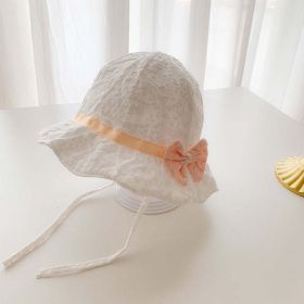 Baby Embroidered Pattern Solid Color Sunshade Hats With Bow Decoration (Color: White, Size/Age: Average Size (6-18M))
