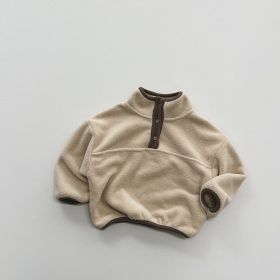 Boys' Korean-style Mori Style Warm Thin Top (Option: Khaki-80cm)